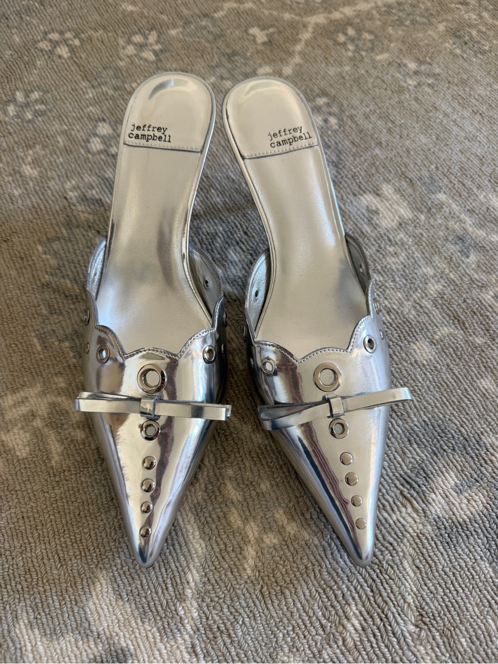 Jeffrey Campbell Metallic Silver Pointed Toe Slip-On High Heel Mules